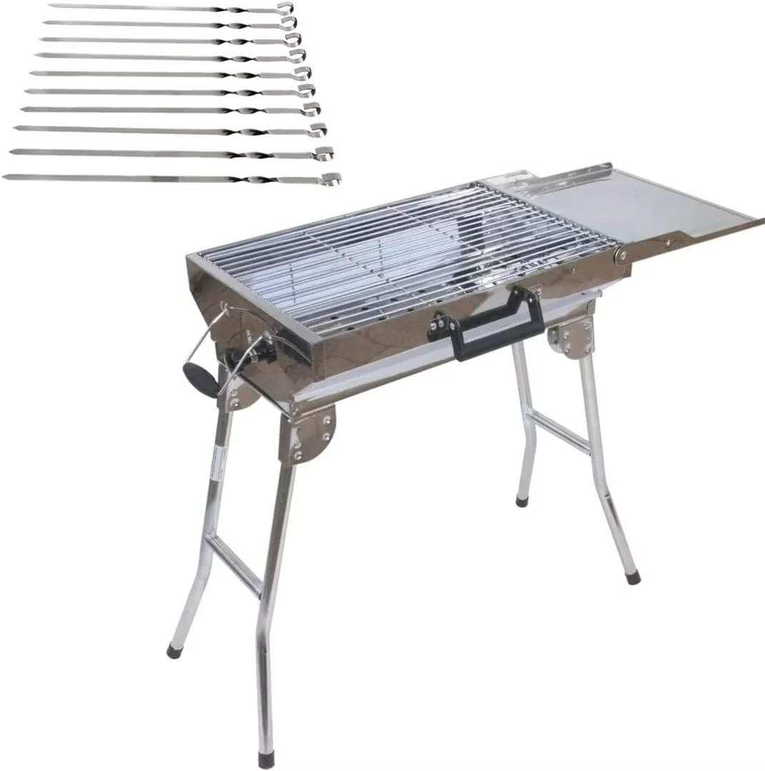 Mangal „Aladin“ Edelstahl-Holzkohlegrill mit Klappbeinen + 20 Spieße + Tragetasche